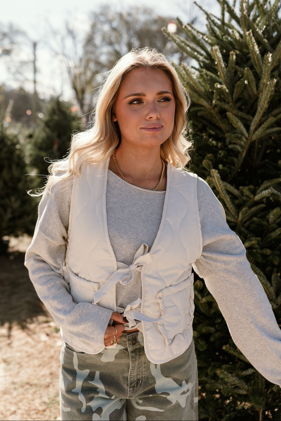 Lila Cream Front Ties Vest - front view