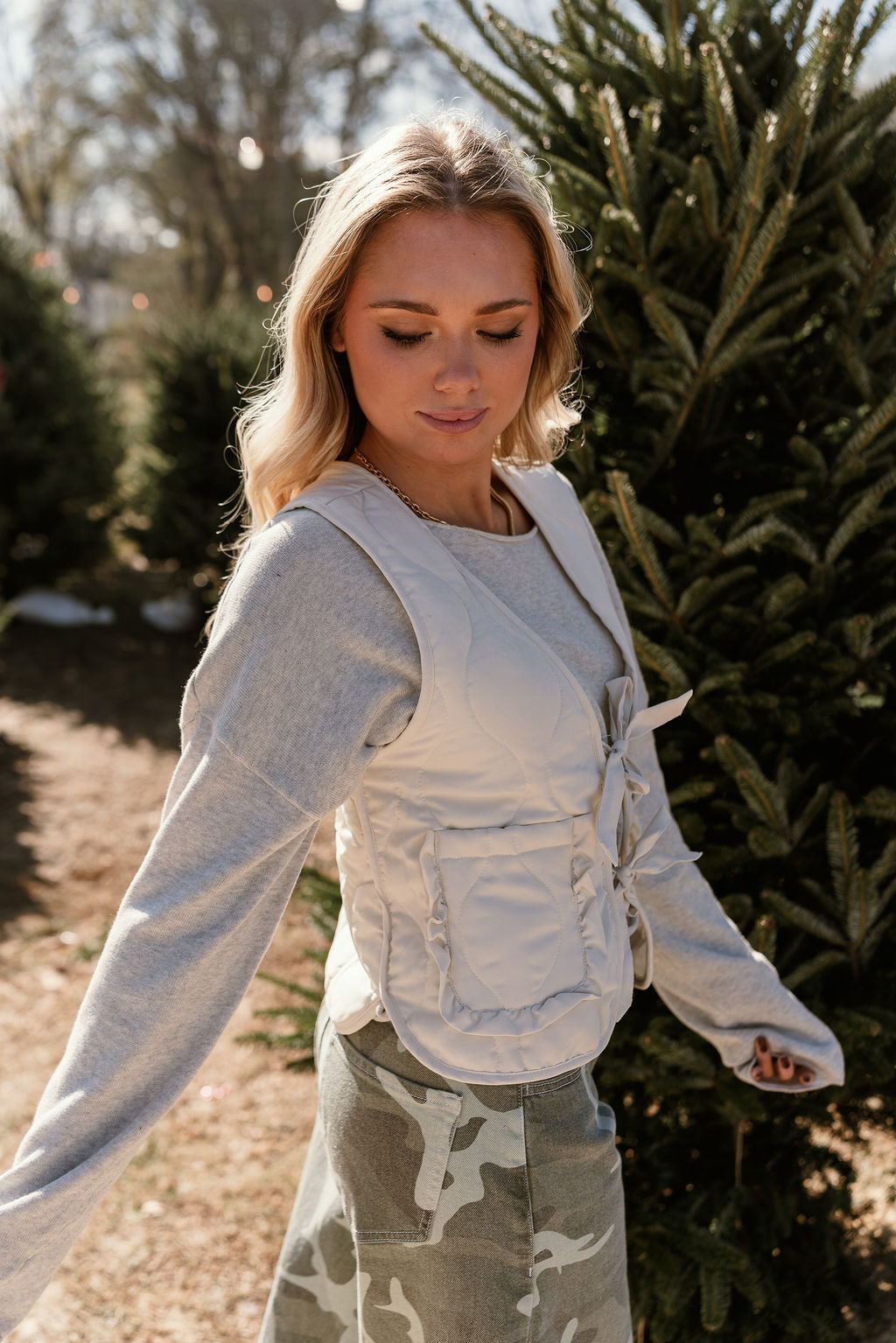 Lila Cream Front Ties Vest -side