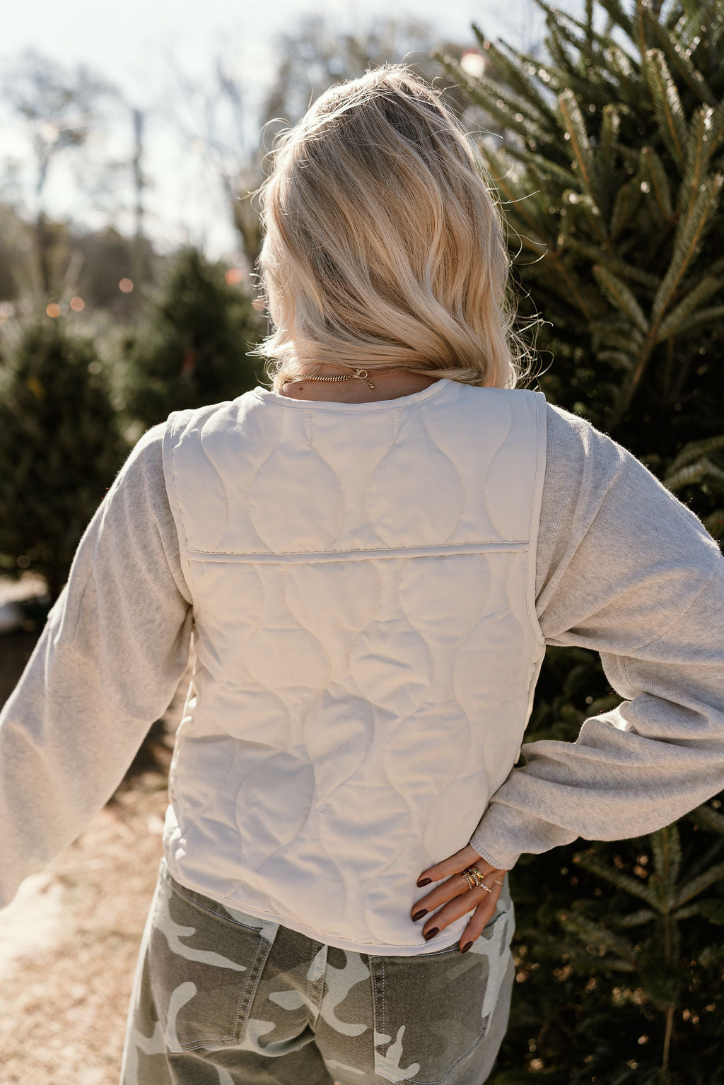 Lila Cream Front Ties Vest - back view