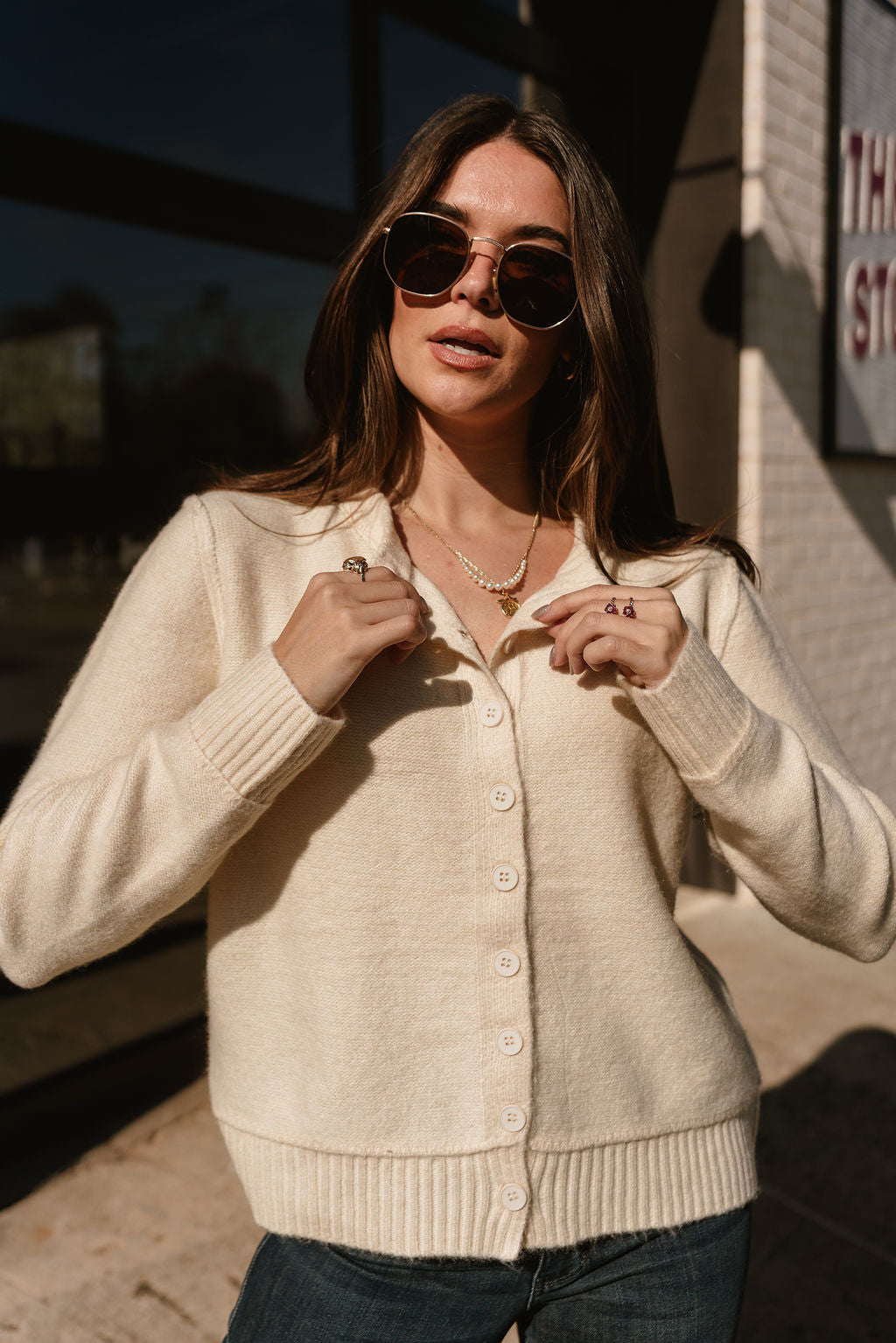 Delphine Pale Yellow Button Up Cardigan - front view