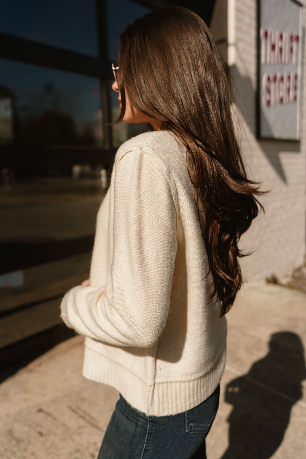 Delphine Pale Yellow Button Up Cardigan - side view