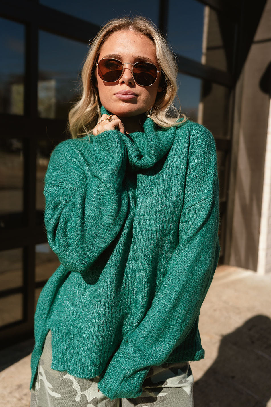 Lindy Green Turtleneck Sweater - close front view
