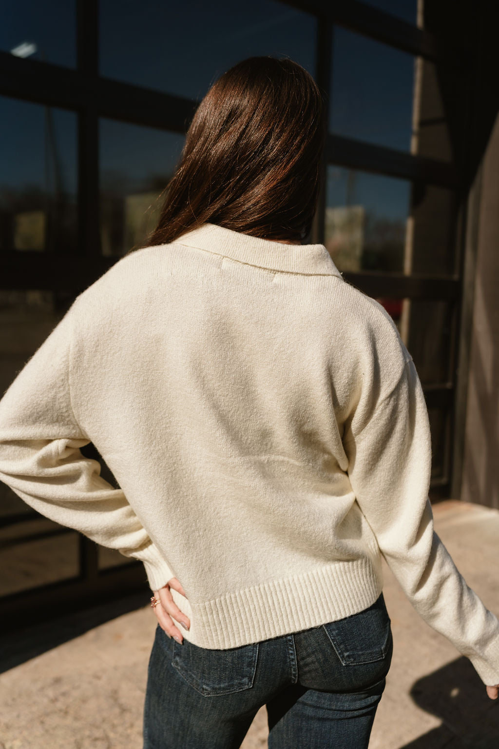 Loren Cream Collared Sweater - back view