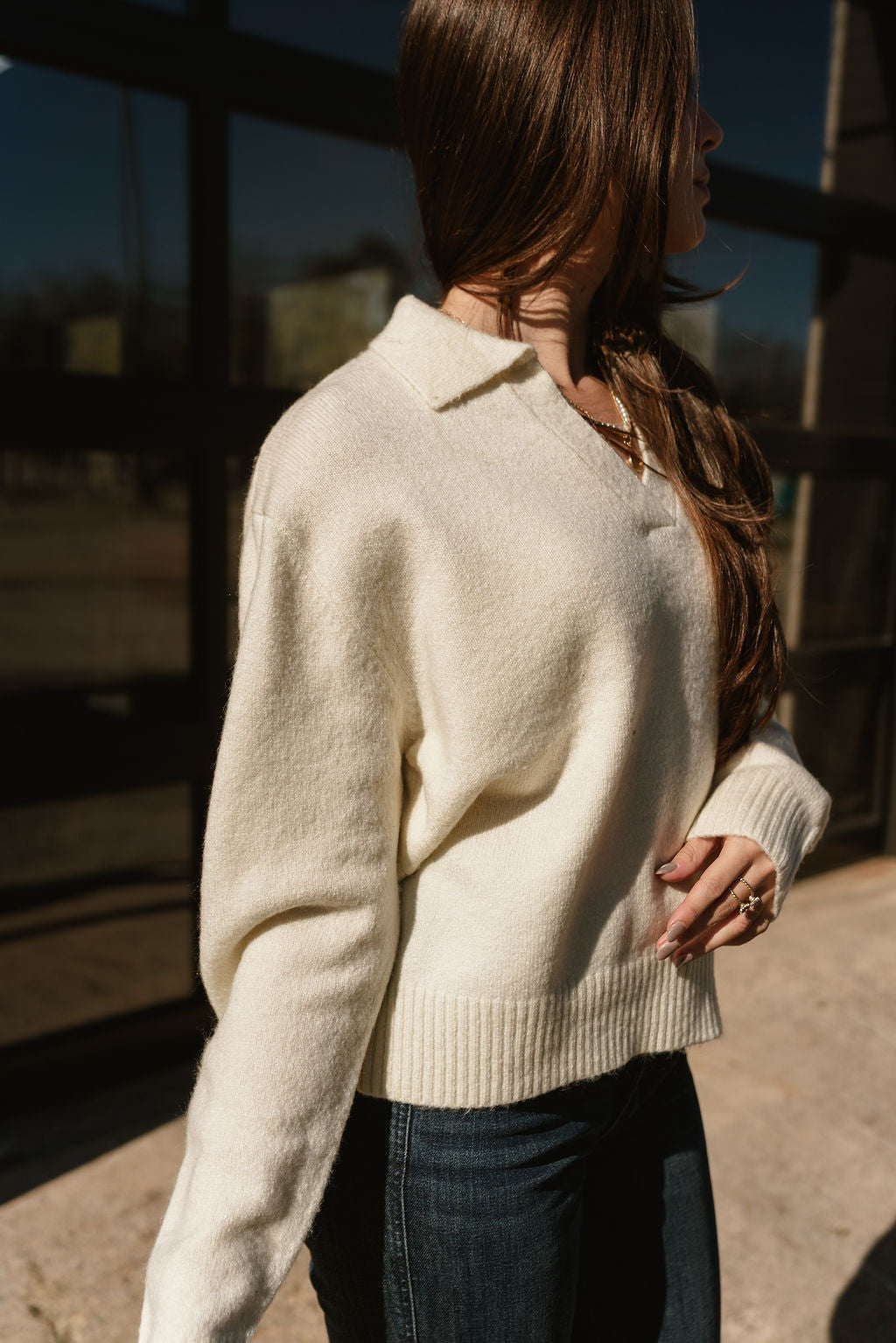 Loren Cream Collared Sweater - frontal side view