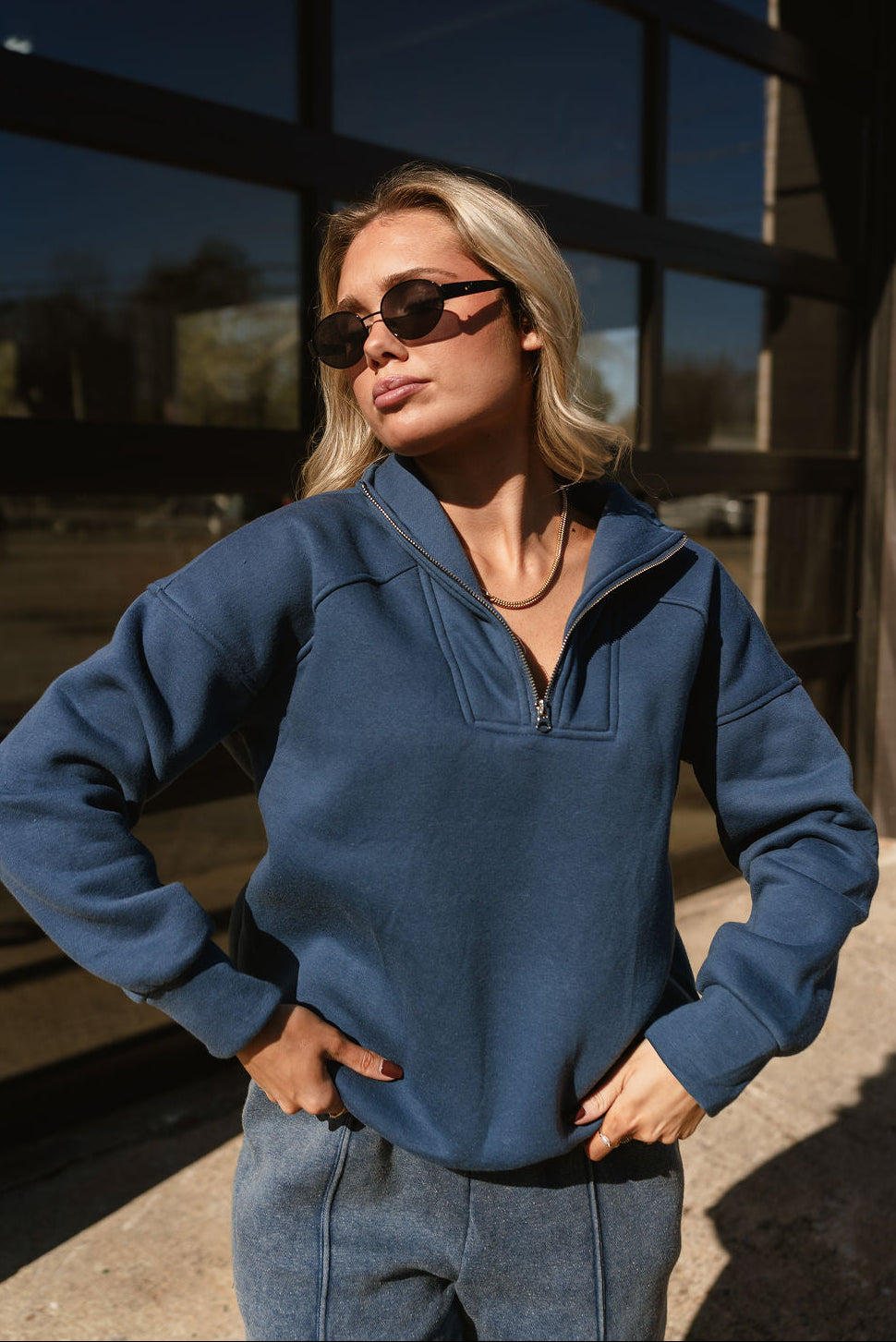 Raquel Blue Quarter-Zip Pullover - front view
