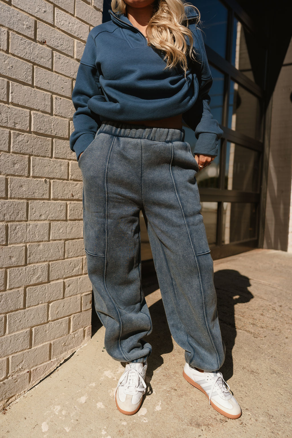 Marissa Washed Blue Jogger Pants - front view