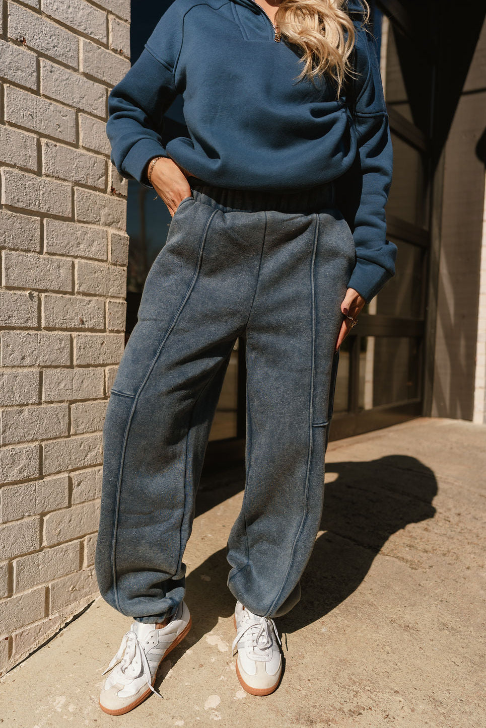 Marissa Washed Blue Jogger Pants - lower body front view