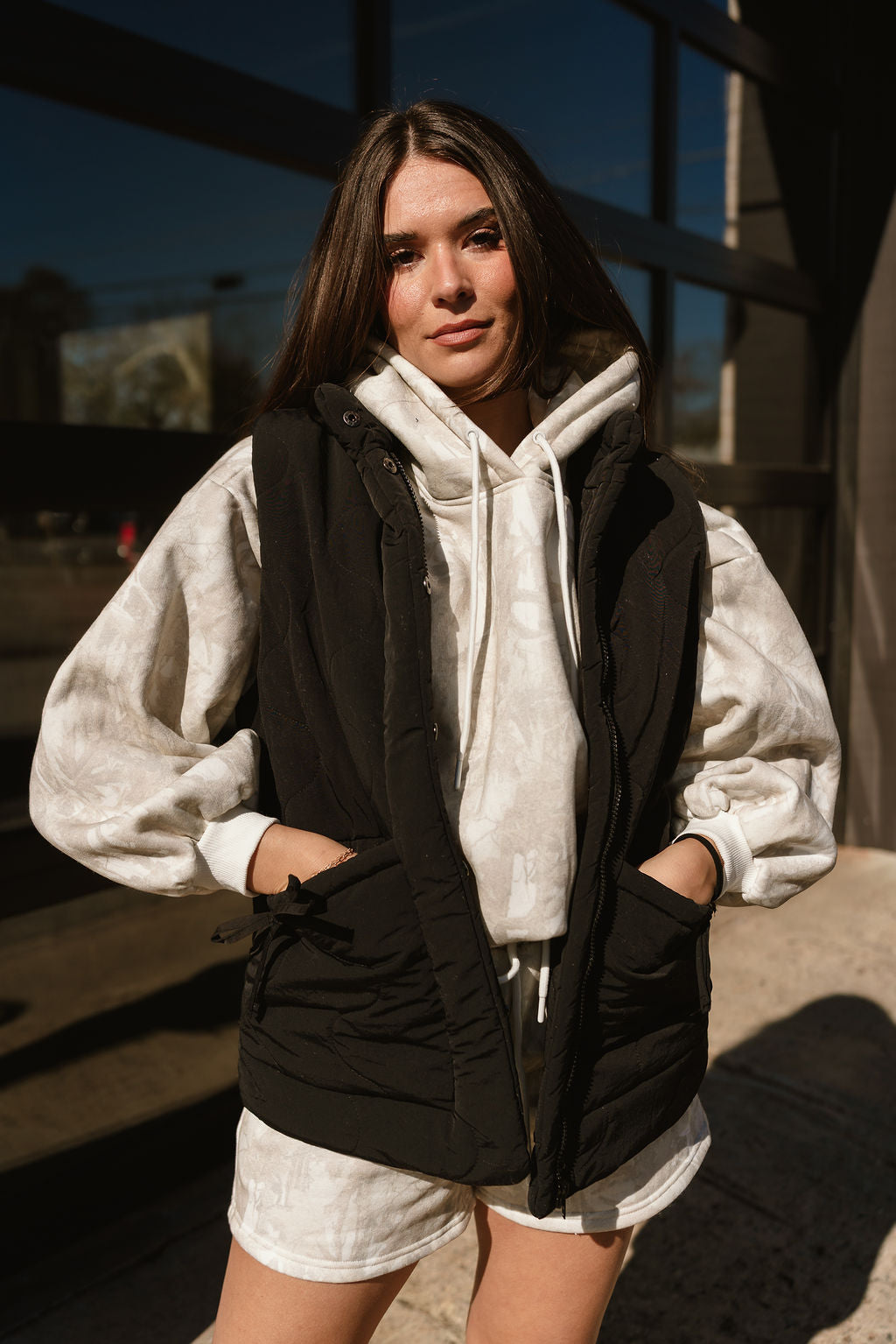 Sadie Black Quilted Puffer Vest - front 