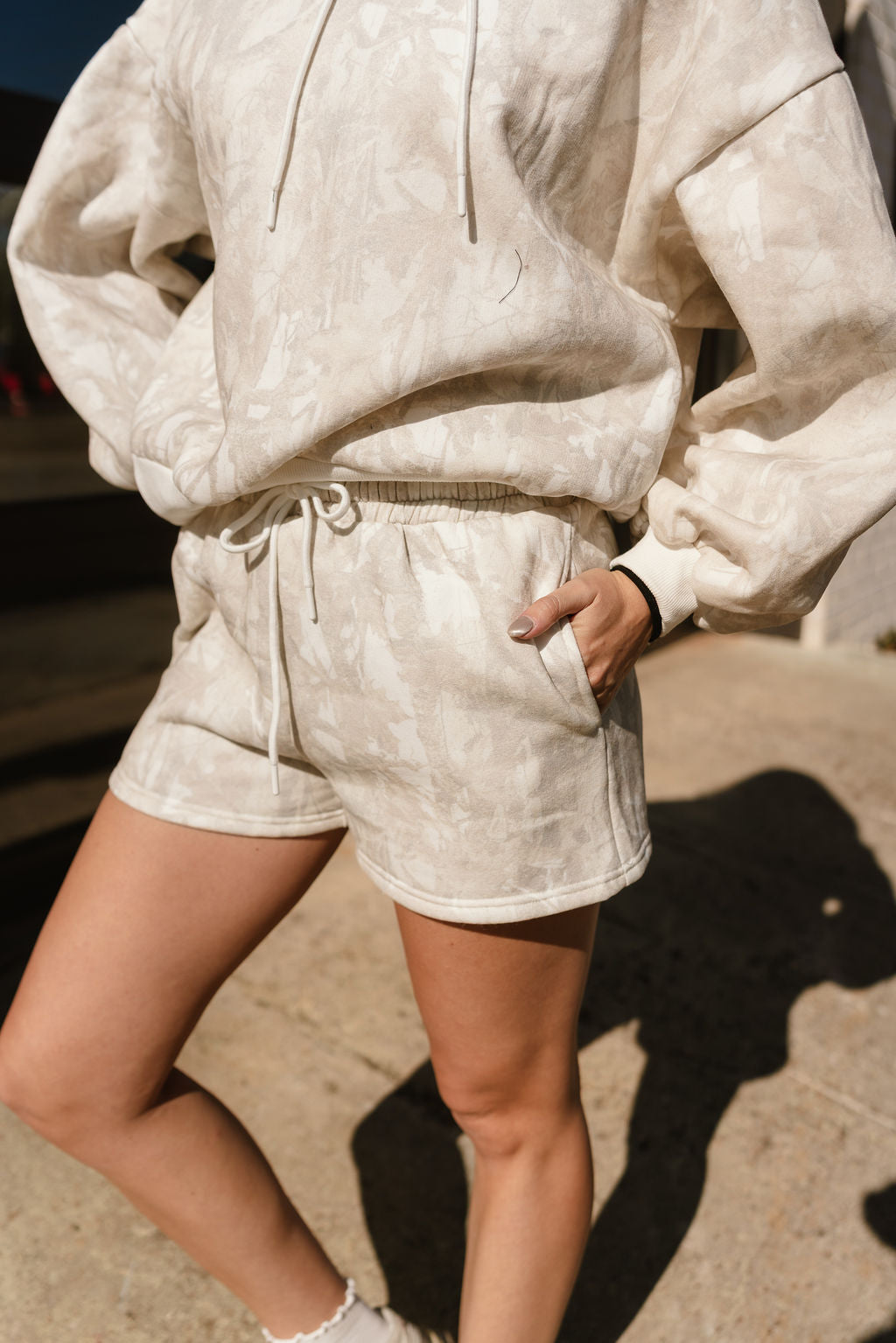 Piper Light Camo Drawstring Shorts - frontal side view