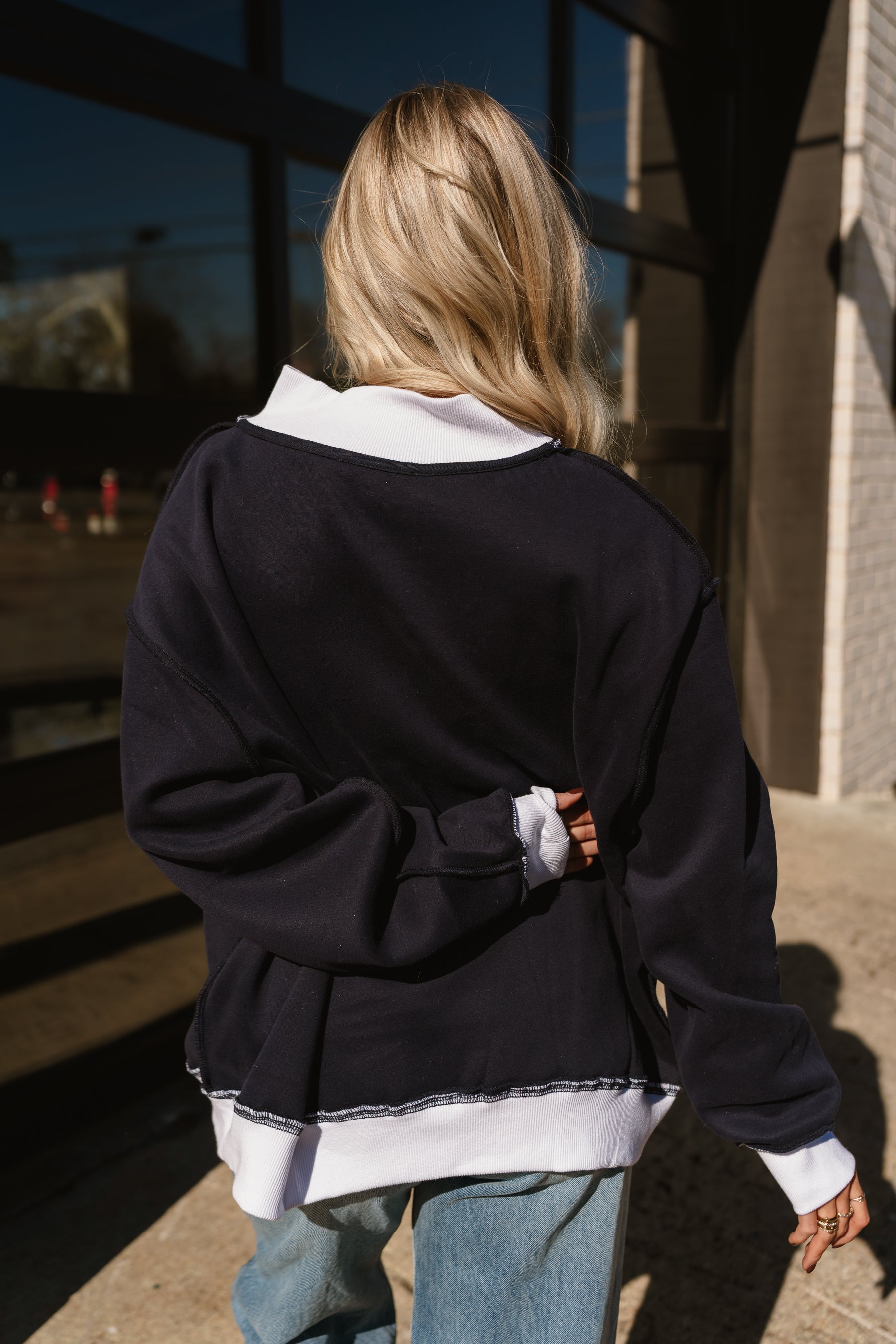 Southern Navy Blue & White Mock Neck Sweatshirt- back view