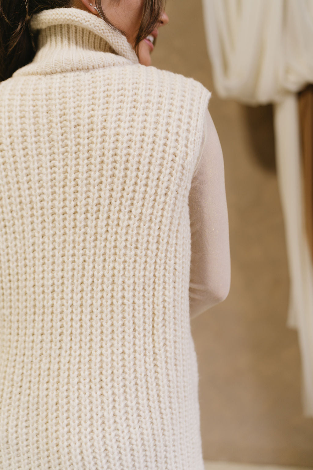 Laurel Cream Turtleneck Sweater Dress- close up back view