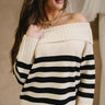 Jordyn Black & Cream Off-The-Shoulder Sweater- close up front view