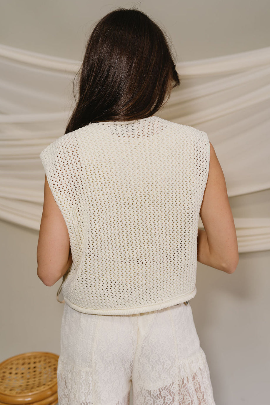 Ella Cream Knit Gold Brushed Buttons Sweater- back view