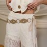 Mckayla Tan & Silver Stud Tie Belt - close front view on model