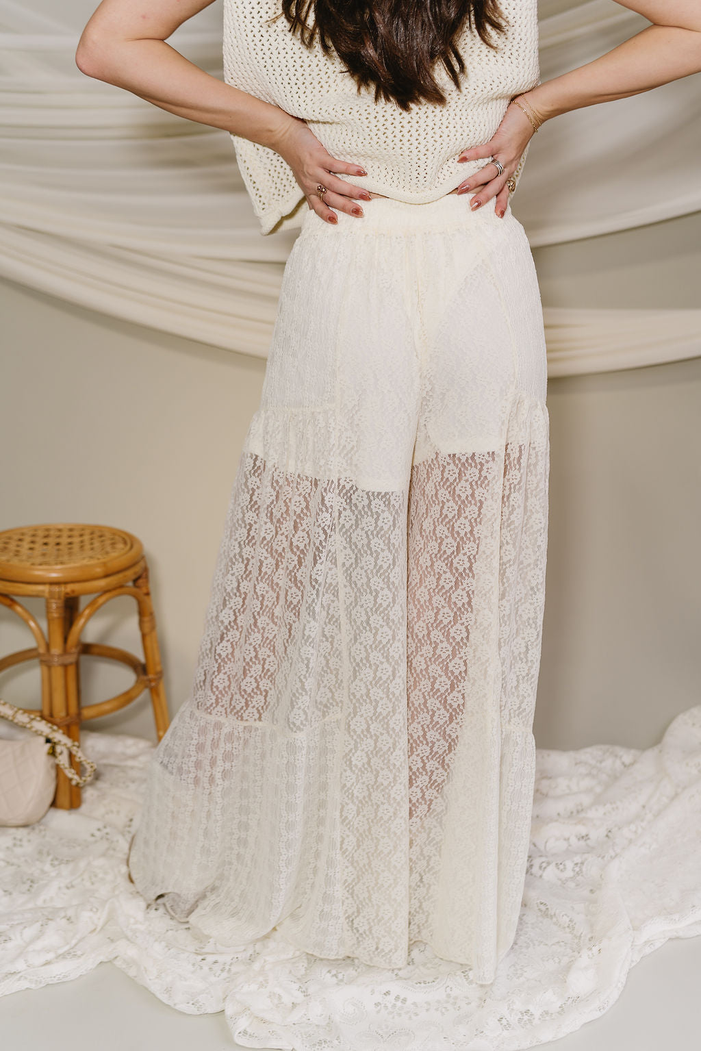 Stella Cream Lace Wide Leg Pant- top back view