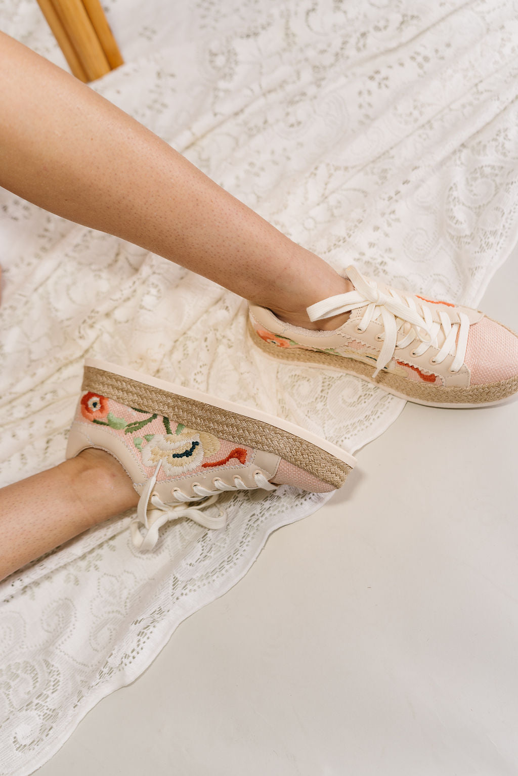 Dolce Vita Azalia Pink Floral Raffia Sneaker- ariel view