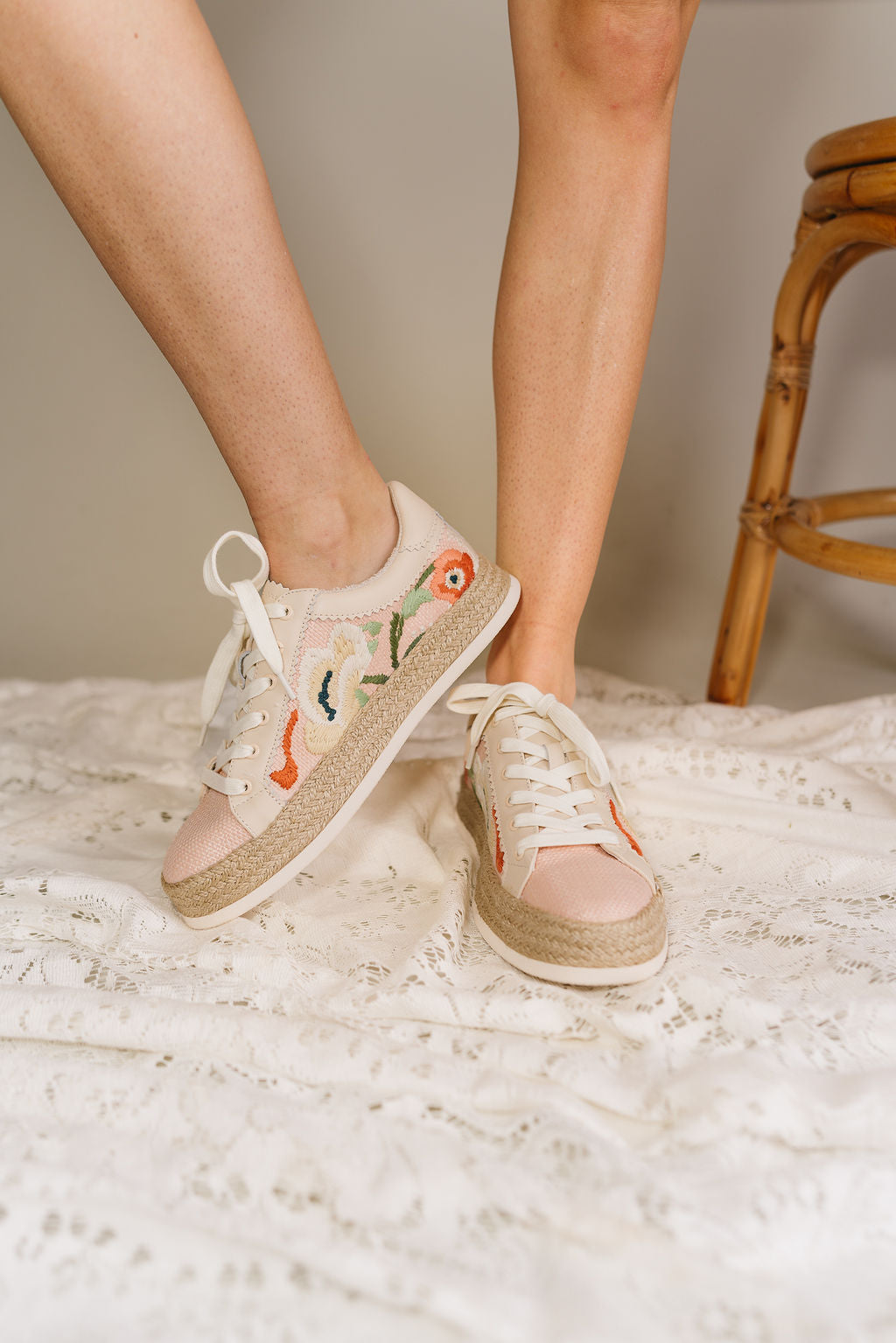 Dolce Vita Azalia Pink Floral Raffia Sneaker- close up right side inner view