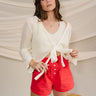 Sloane Off White Knit Tie Top- front view