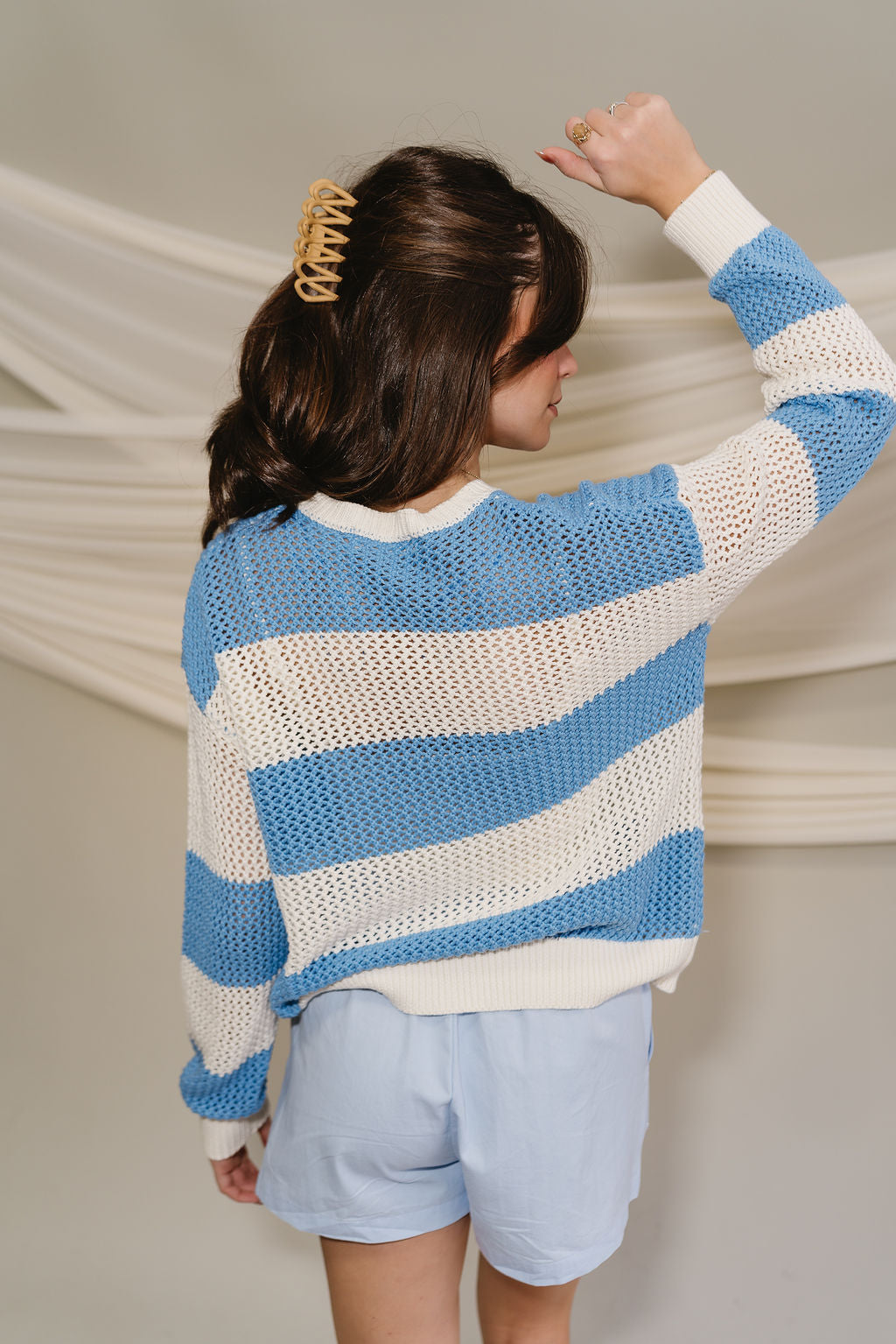 Lyla Blue & White Stripe Knit Sweater- top back view