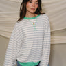 Margot Blue & Green Stripe White Long Sleeve Top- frontal side view