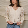 Haven Cream Crochet Long Sleeve Cardigan- front view