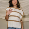 Morgan Cream & Mocha Stripe Side Tie Top- close up top view