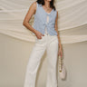 Mica: Dakota Cream Wide Crop Leg Jeans- full body view