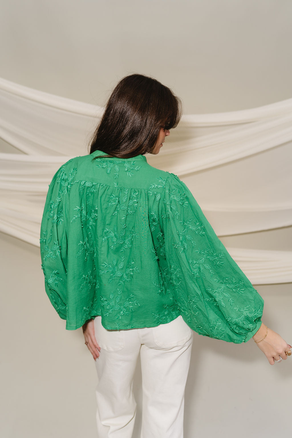 Poppy Green Floral Long Sleeve Top- back view