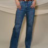 Mica: Mya Medium Wash High Rise Jeans- close up front view