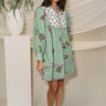 Harlow Green Mixed Print Mini Dress - Full front view