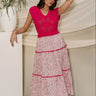 Elle Hot Pink Floral Twofer Midi Dress - full body front view (arm raised)