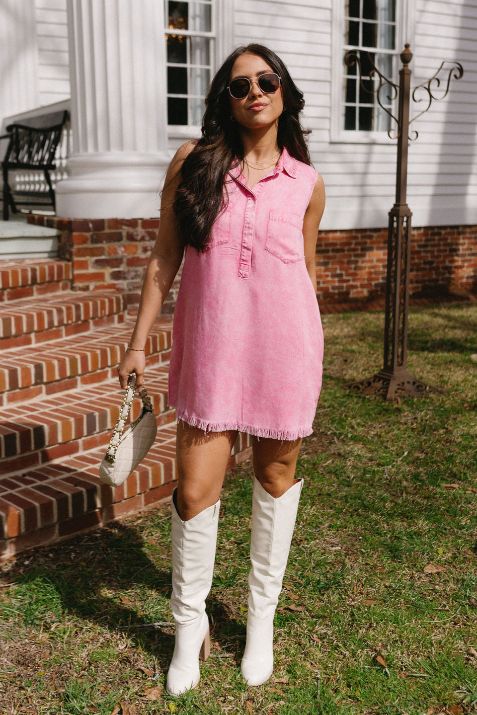 Sadie Washed Pink Sleeveless Mini Dress - full front view