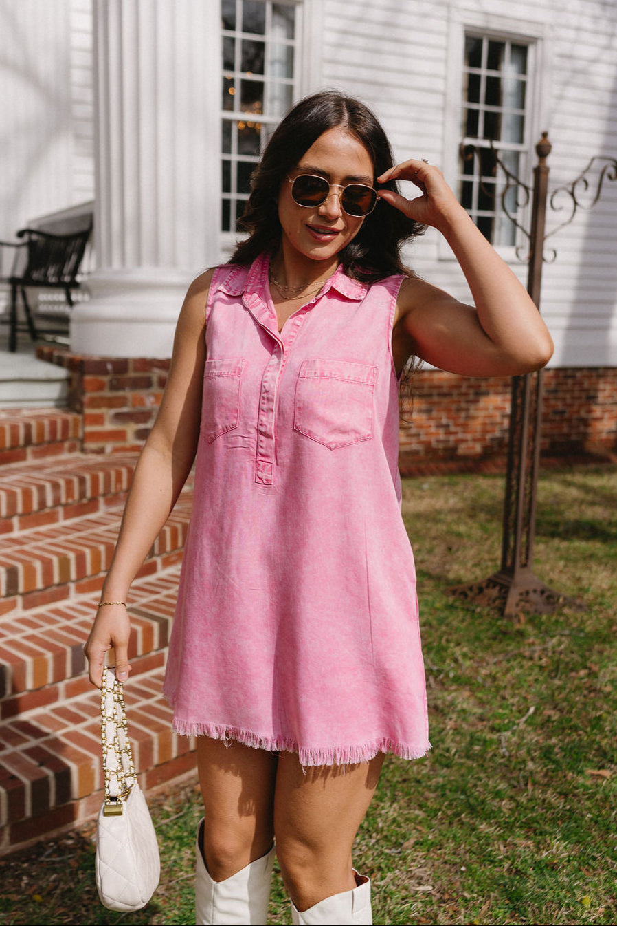 Sadie Washed Pink Sleeveless Mini Dress - ffront view