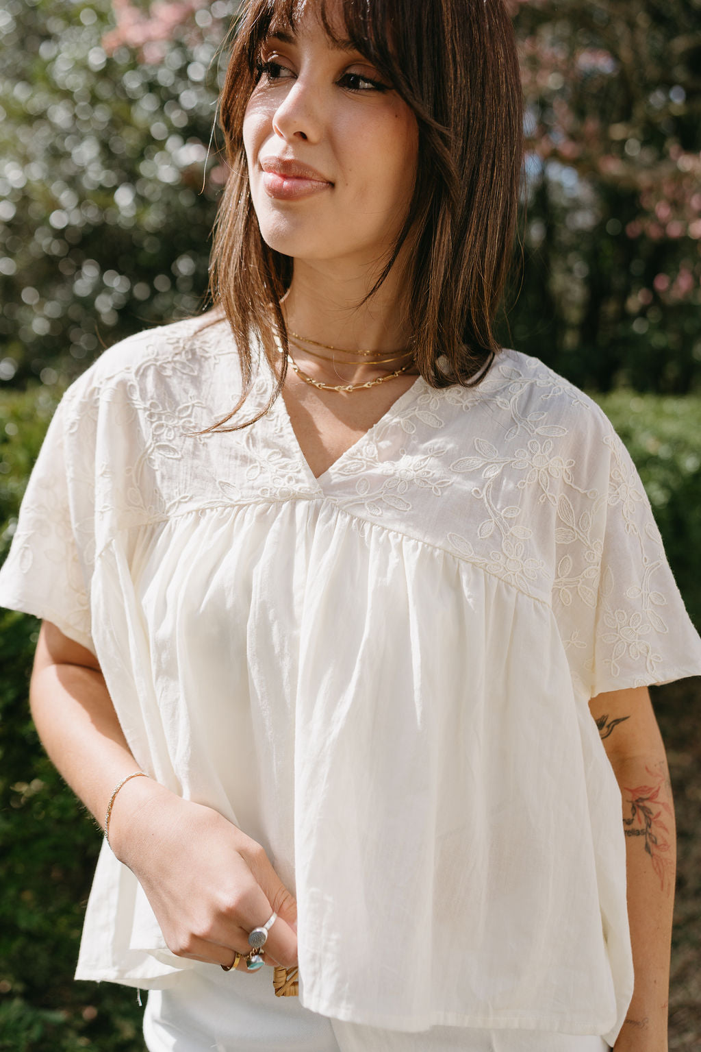 Bonnie Cream Embroidered Floral Top - close front view