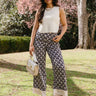 Raylene Ecru & Black Printed Satin Pants - full body front view