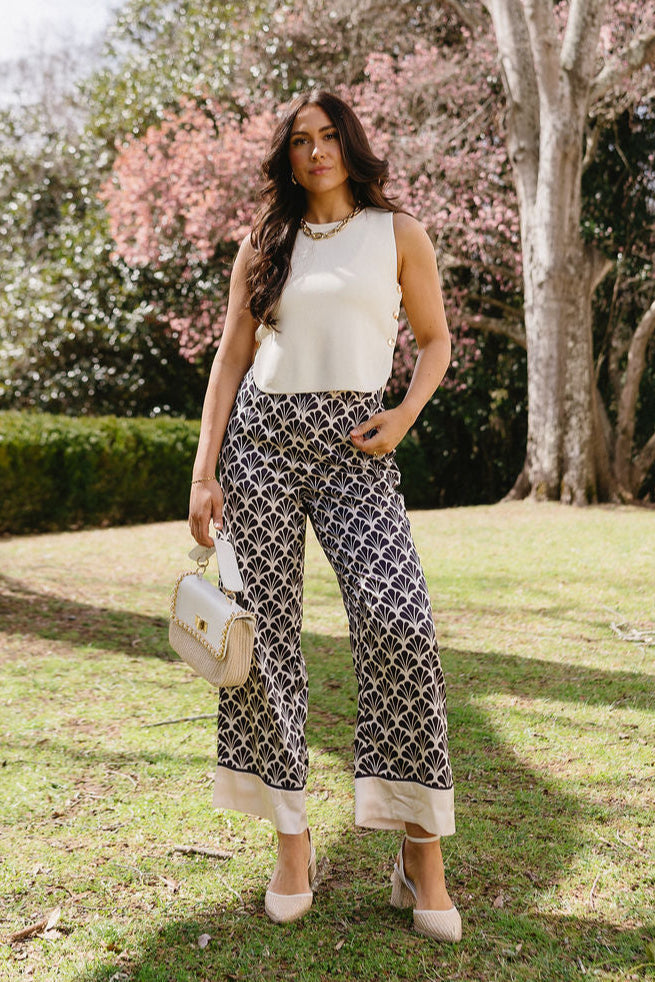 Virginia Cream Gold Button Tank Top - full body front view