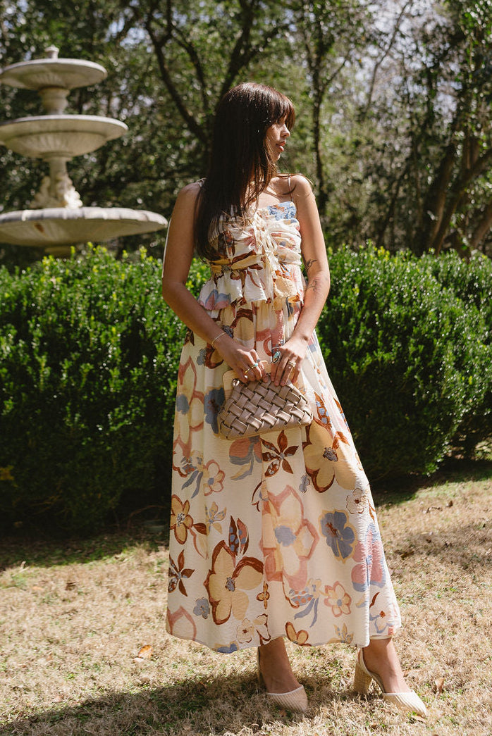 Stella Beige Multi Floral Maxi Skirt - full body front view