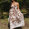 Zariah Brown & Cream Floral Midi Dress- frontal full body view