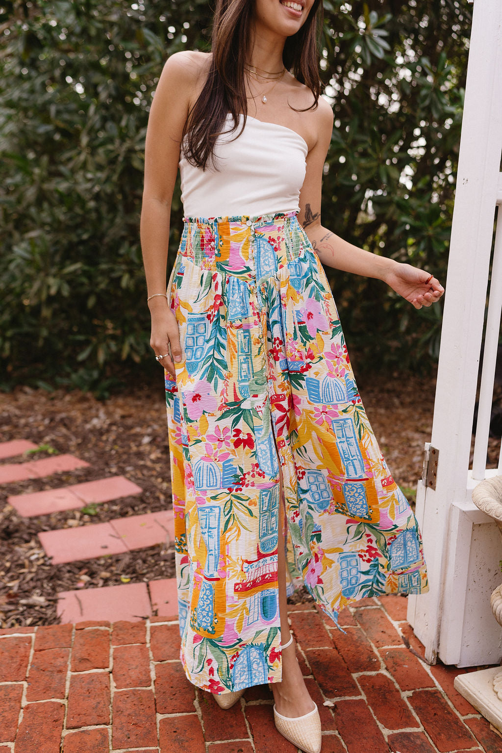 Aurora White Multi Button-Up Maxi Skirt-top view