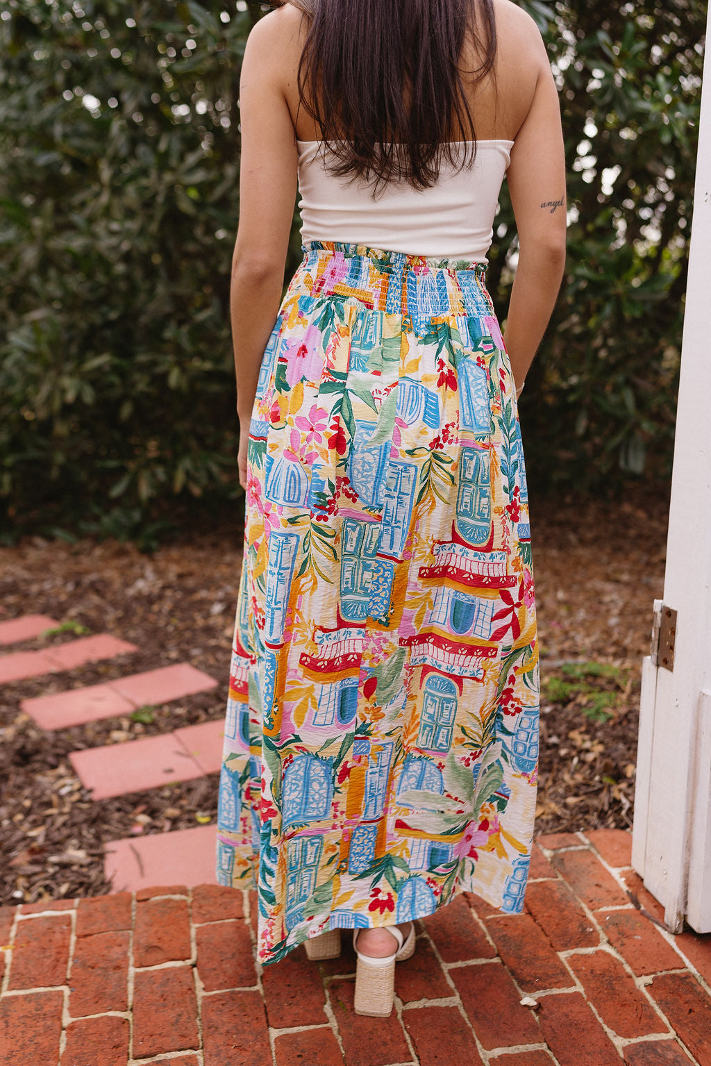 Aurora White Multi Button-Up Maxi Skirt- close up back view