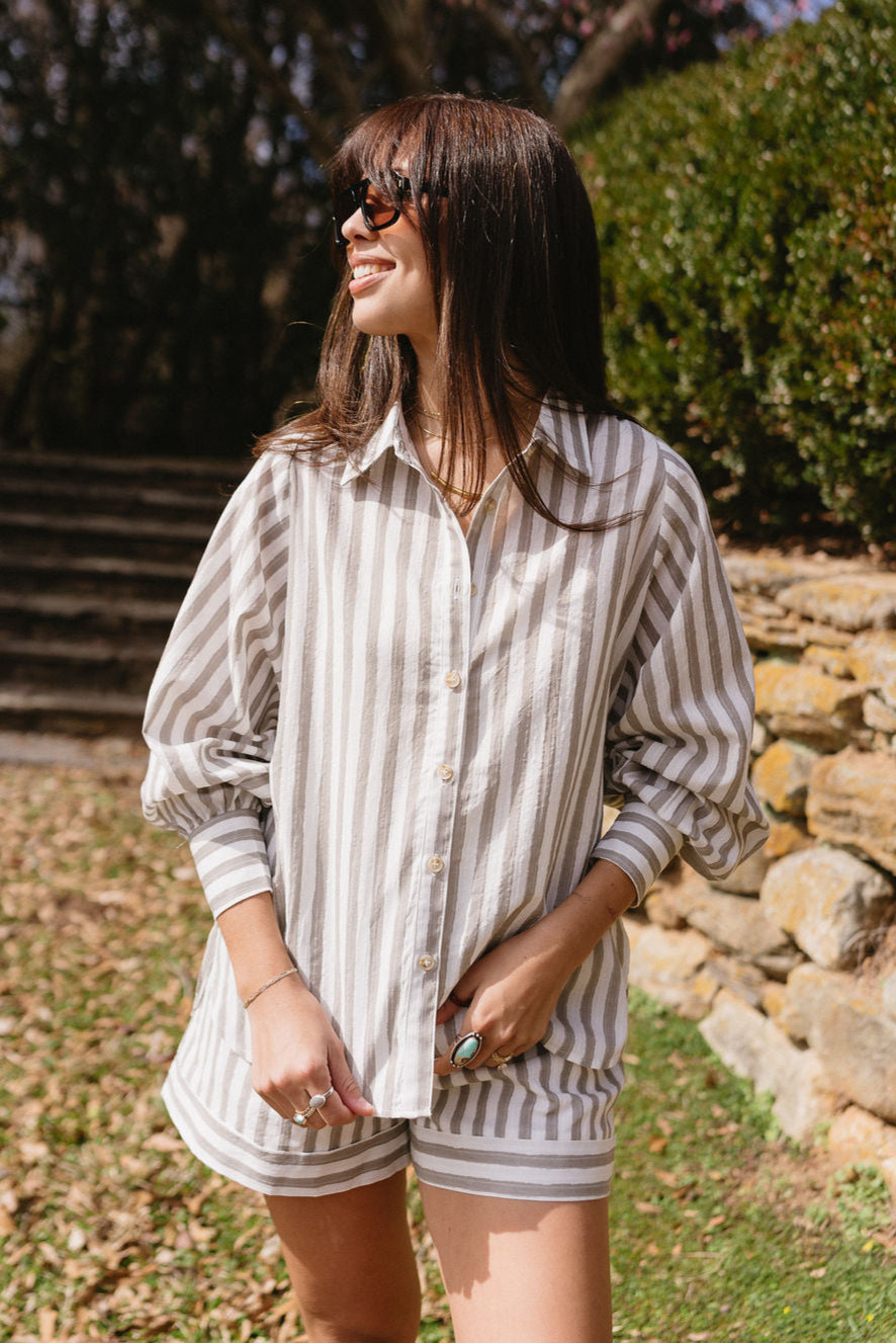 Lila White & Stone Grey Stripe Top- top view