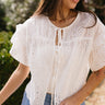 Aria White Eyelet Front Ties Top- close up top view