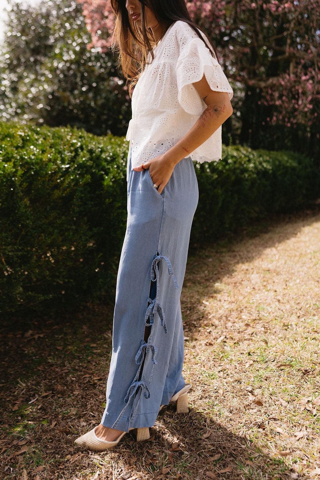 Valencia Blue Side Ties Wide Leg Pants- side view