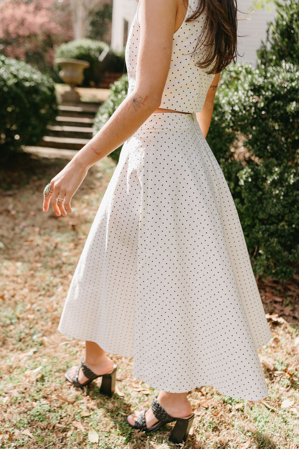 Arabella White & Black Polka Dot Midi Dress- side view