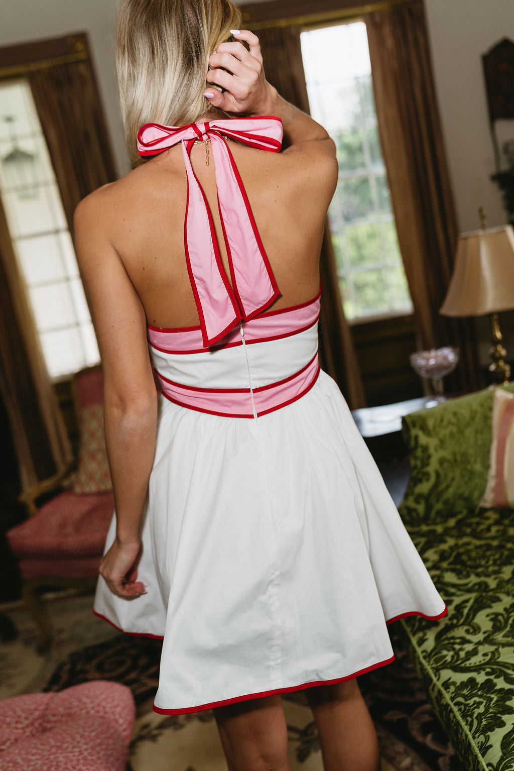 Nova White Multi Colorblock Halter Mini Dress- back view