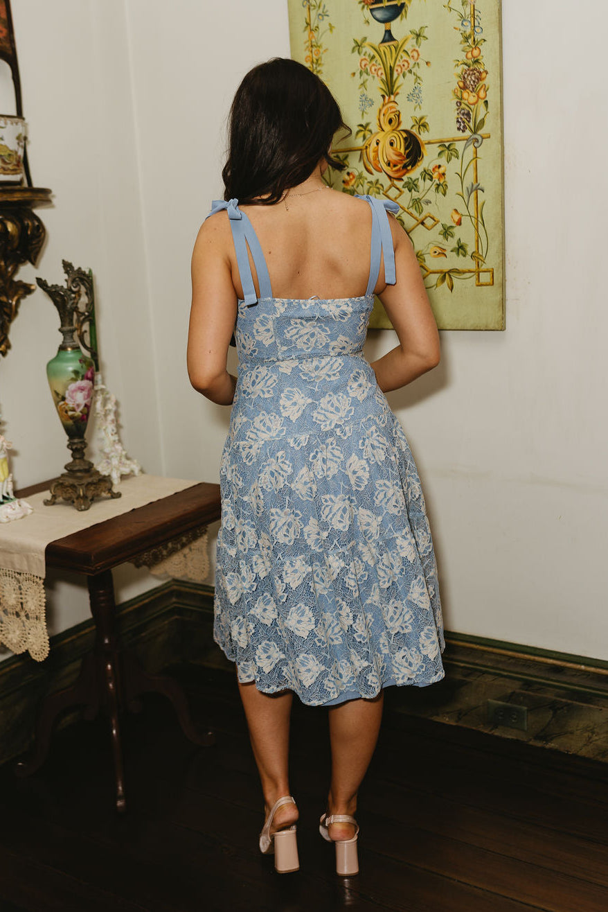 Everly Blue & Cream Lace Midi Dress - Lizard Thicket Everly Blue & Cream Lace Midi Dress - Lizard Thicket