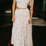 Willow Cream & Blue Floral Midi Skirt- close up front view