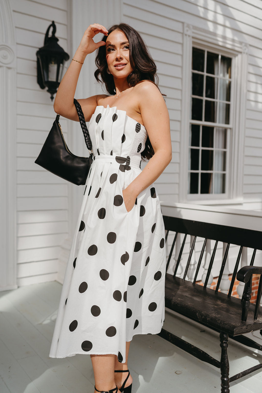 white black polka dot dress Isabella White & Black Polka Dot Midi Dress