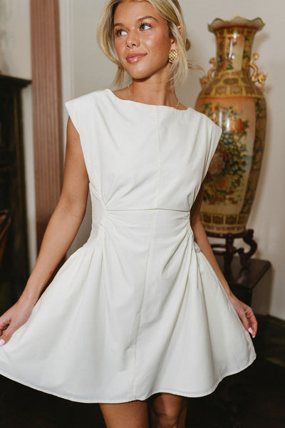 lyra mini dress White Boat Neck Dress
