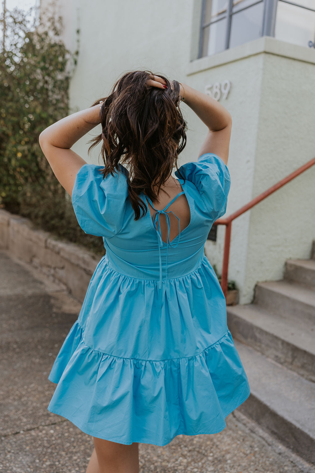Stephanie Light Blue Short Puff Sleeve Mini Dress - Lizard Thicket Stephanie Light Blue Short Puff Sleeve Mini Dress - Lizard Thicket